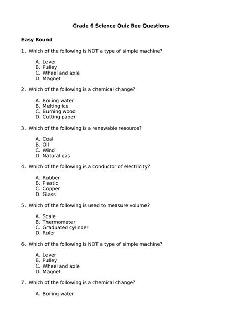 grade 6 science quiz bee questions and answers Doc