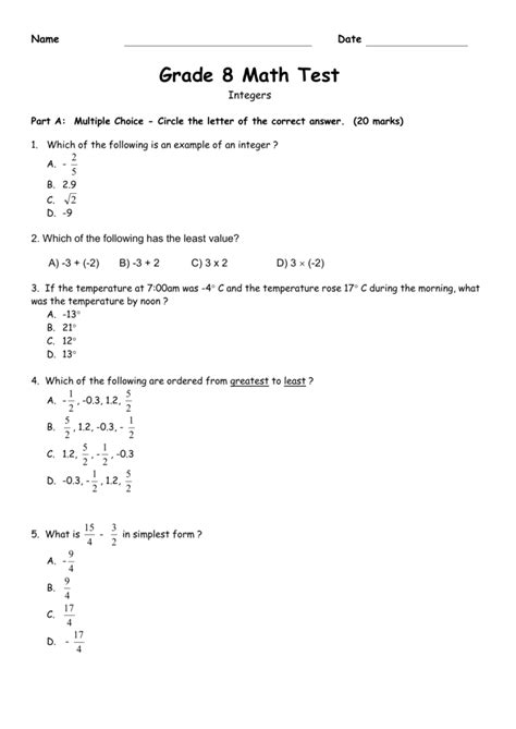 grade 8 math exam practice test Epub