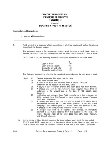 grade 9 accounting exam papers Kindle Editon