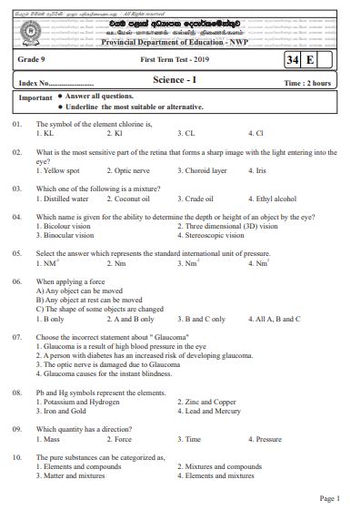 grade 9 science exam answers PDF