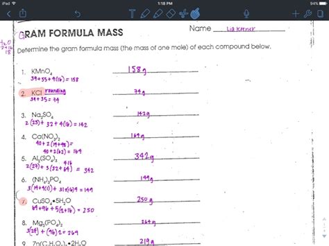 gram formula mass worksheet answers Kindle Editon