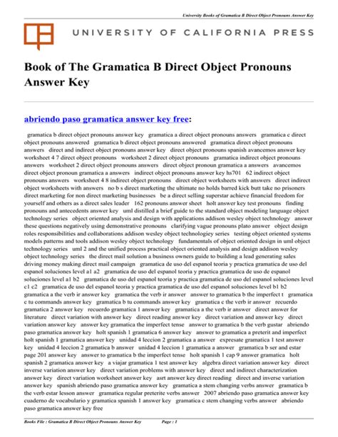 gramatica b direct object pronouns answer key Doc