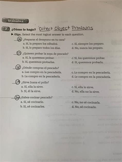 gramatica c direct object pronouns answered PDF