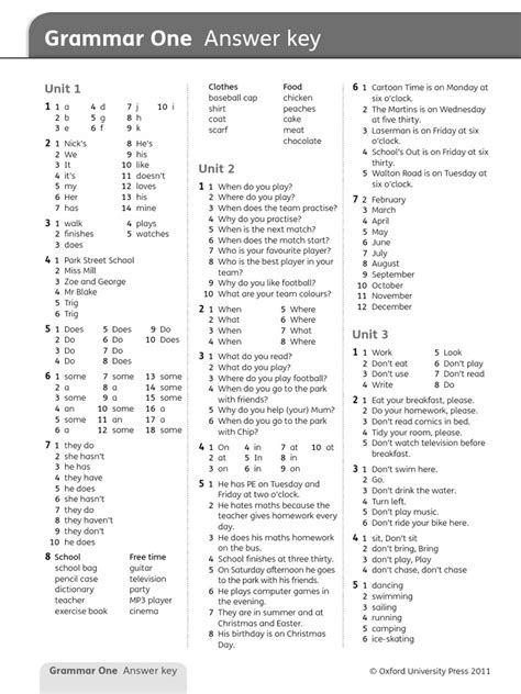 grammar one answer key PDF