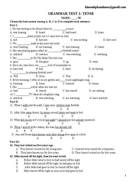 grammar test papers with answers PDF
