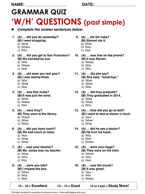 grammar test questions and answers Doc