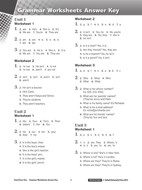 grammar worksheets answer key Doc