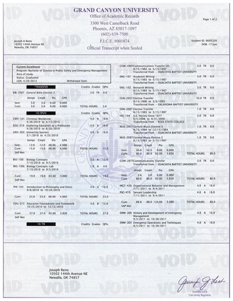 grand canyon university transcript