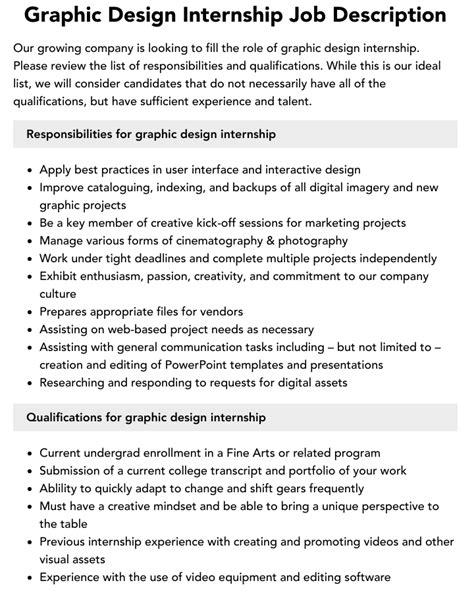 graphic design internship job description