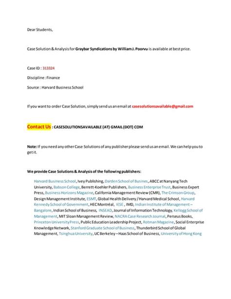 graybar syndications case report PDF