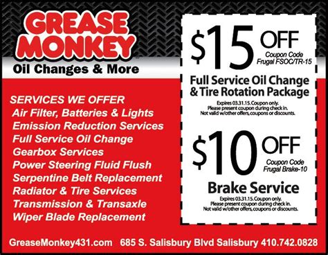 Grease Monkey Coupons 50 Off Printable