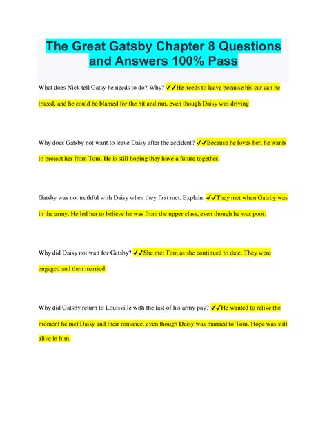 great gatsby ch 8 questions and answers Reader