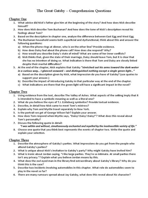 great gatsby comprehension check questions answers Ebook PDF