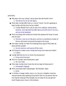 great gatsby comprehension questions answers Reader