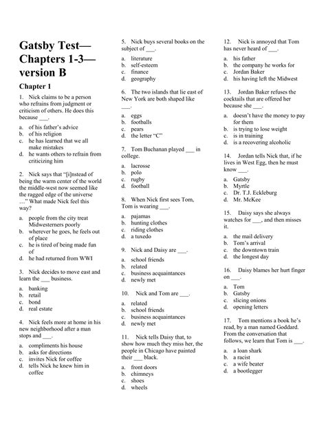 great gatsby multiple choice test with answers Ebook Epub