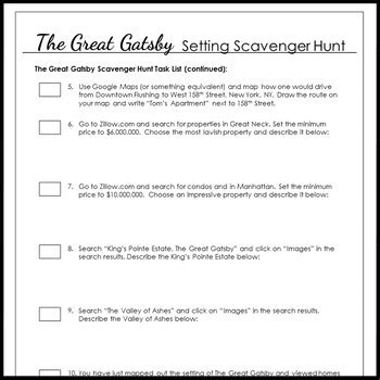 great gatsby scavenger hunt answers Doc