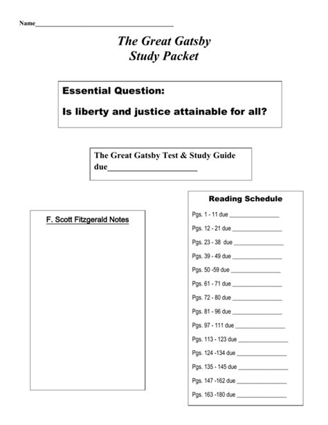 great gatsby study packet Ebook Doc