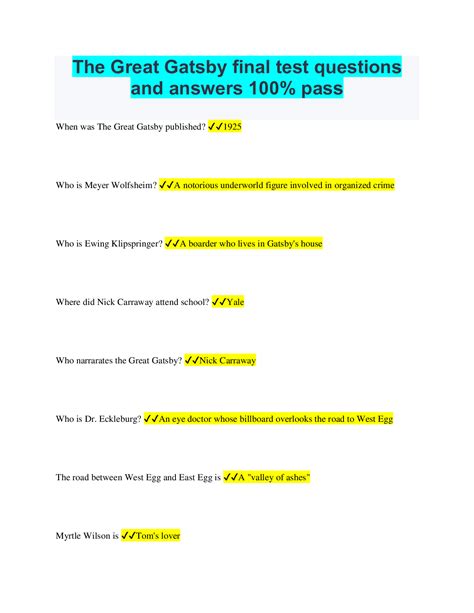 great gatsby unit test 100 questions answers Epub