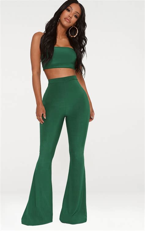 green flare pants