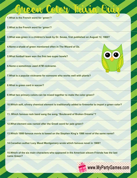 green trivia questions and answers Epub