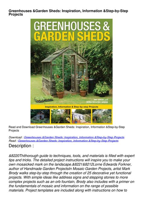 greenhouses and garden sheds inspiration information and step by step projects Kindle Editon