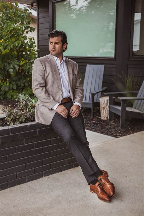 grey dress pants with brown shoes