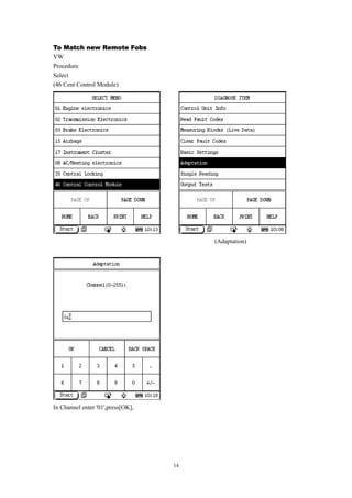 guide for vw special function operation Reader