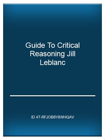 guide to critical reasoning jill leblanc PDF