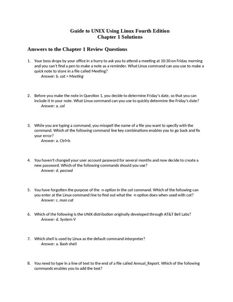 guide to unix using linux review questions pdf Doc