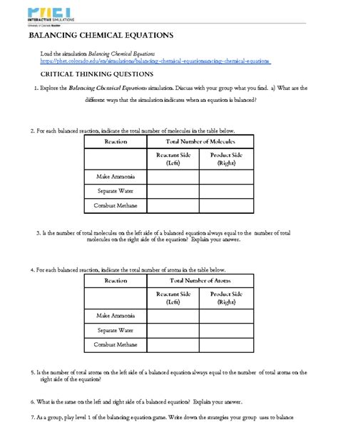 guided inquiry balancing chemical equations Reader