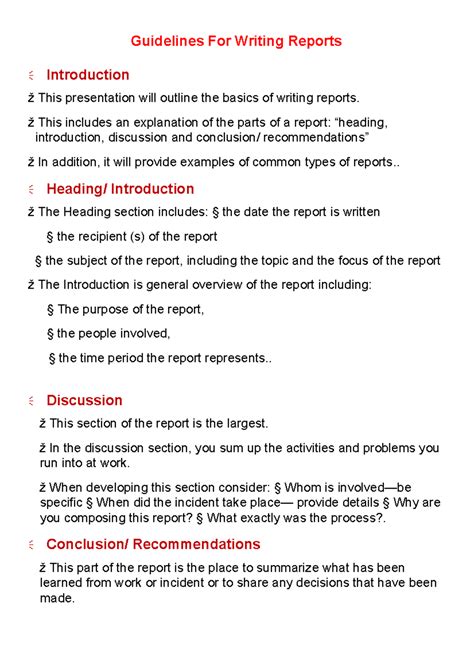 guidelines for writing reports Reader