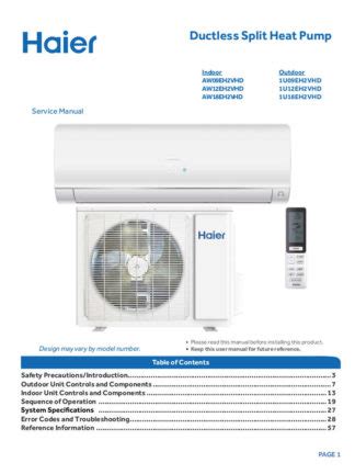 haier as122ayara air conditioners owners manual PDF