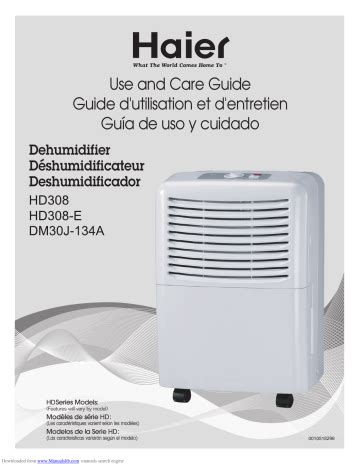 haier hd308 dehumidifier manual PDF