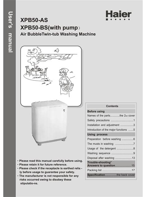 haier xpb50 23bs washers owners manual PDF