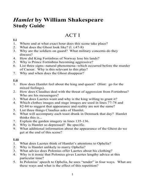 hamlet act 1 study guide answers Reader