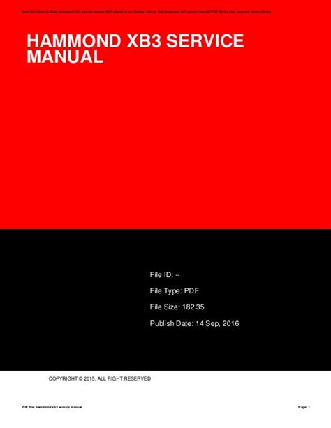 hammond xb3 service manual Kindle Editon