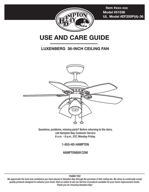 hampton bay ceiling fan instruction manual PDF