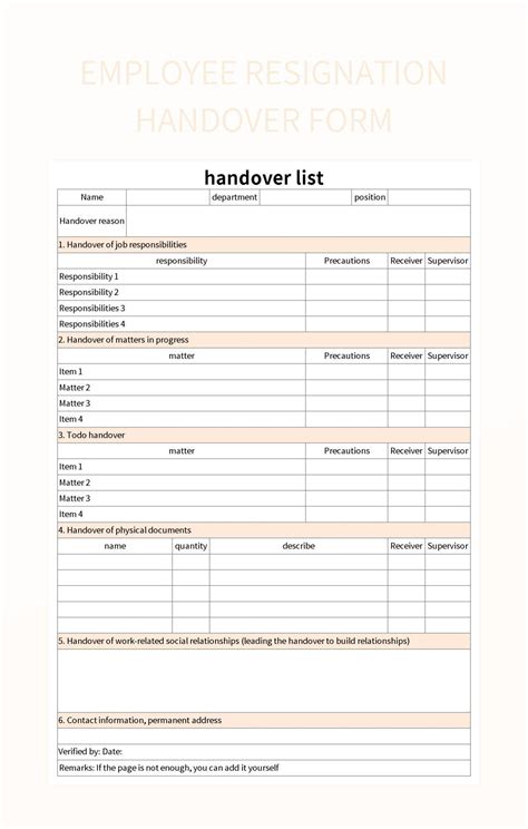 handover document template resigning employee Reader