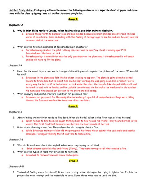 hatchet discussion questions by chapter Epub