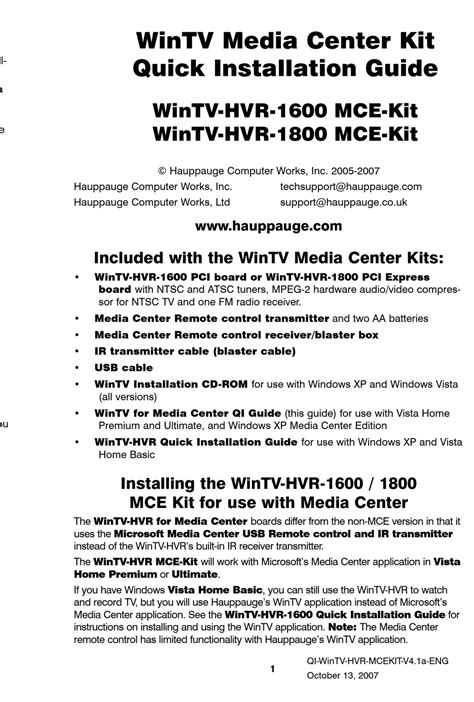 hauppauge wintv hvr 1600 owners manual Doc