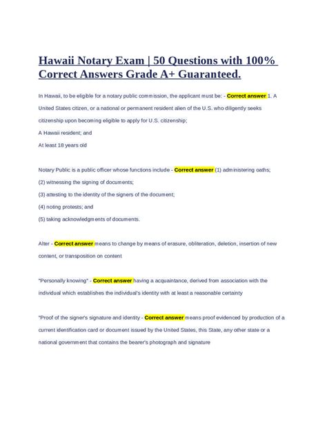 hawaii notary exam questions Ebook Doc