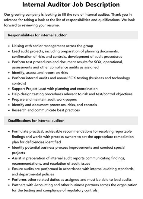 head of internal audit job description