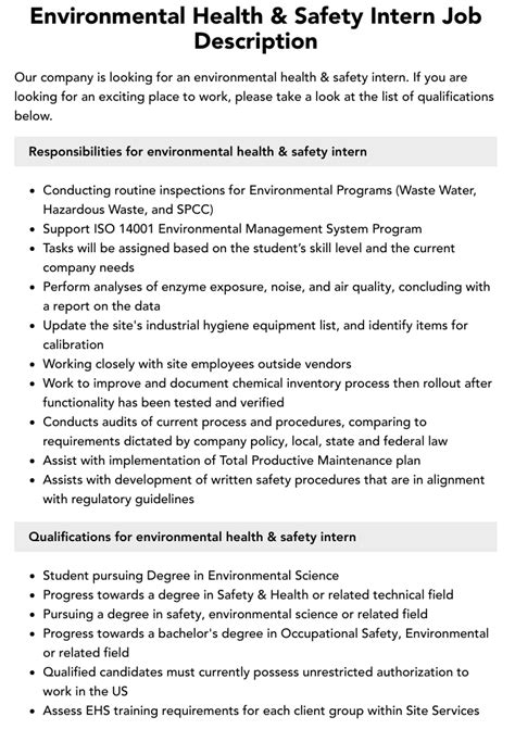 health and safety internships