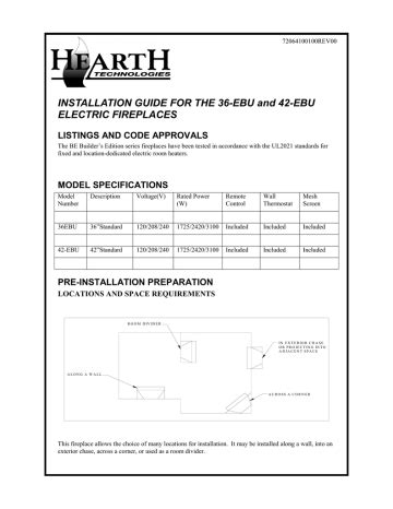 hearth 36 ebu 42 ebu installation manual user guide Doc