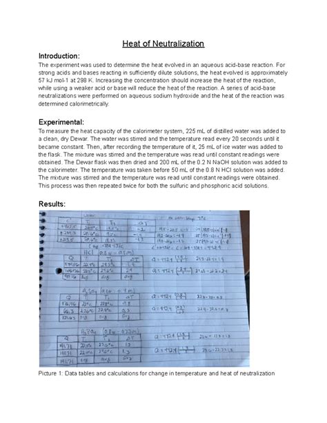 heat of neutralization lab answer key Reader