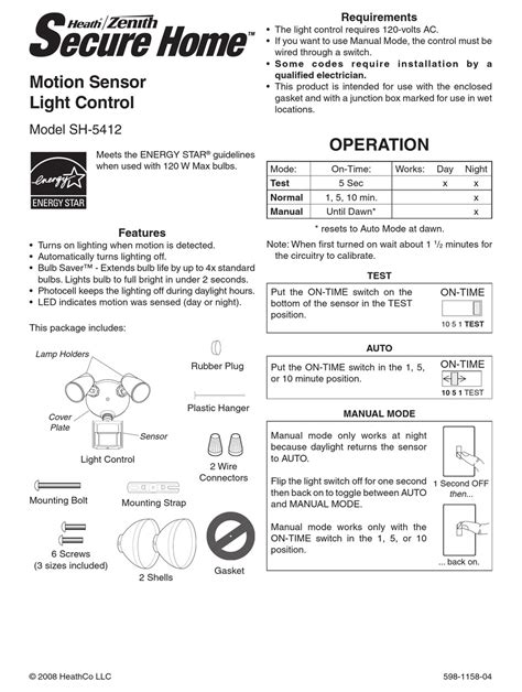 heath zenith motion detector light manual PDF