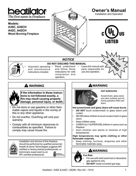 heatilator wood burning fireplace manual PDF