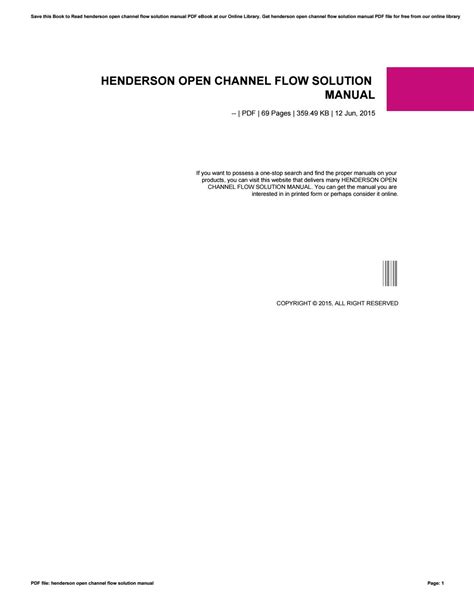 henderson open channel flow solution manual Ebook PDF