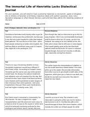 henrietta lacks dialectical journal Reader