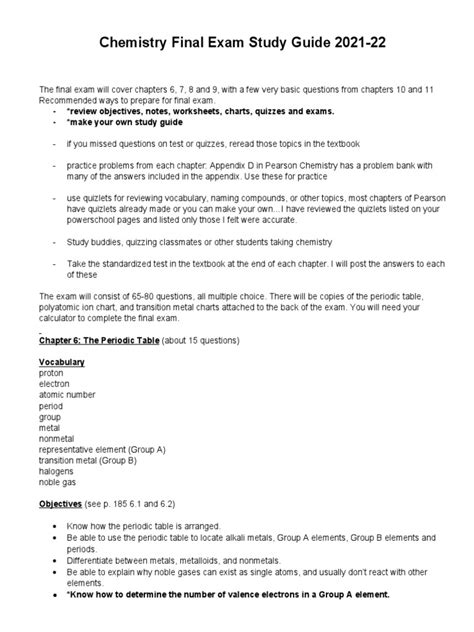 high school chemistry final exam study guide Doc
